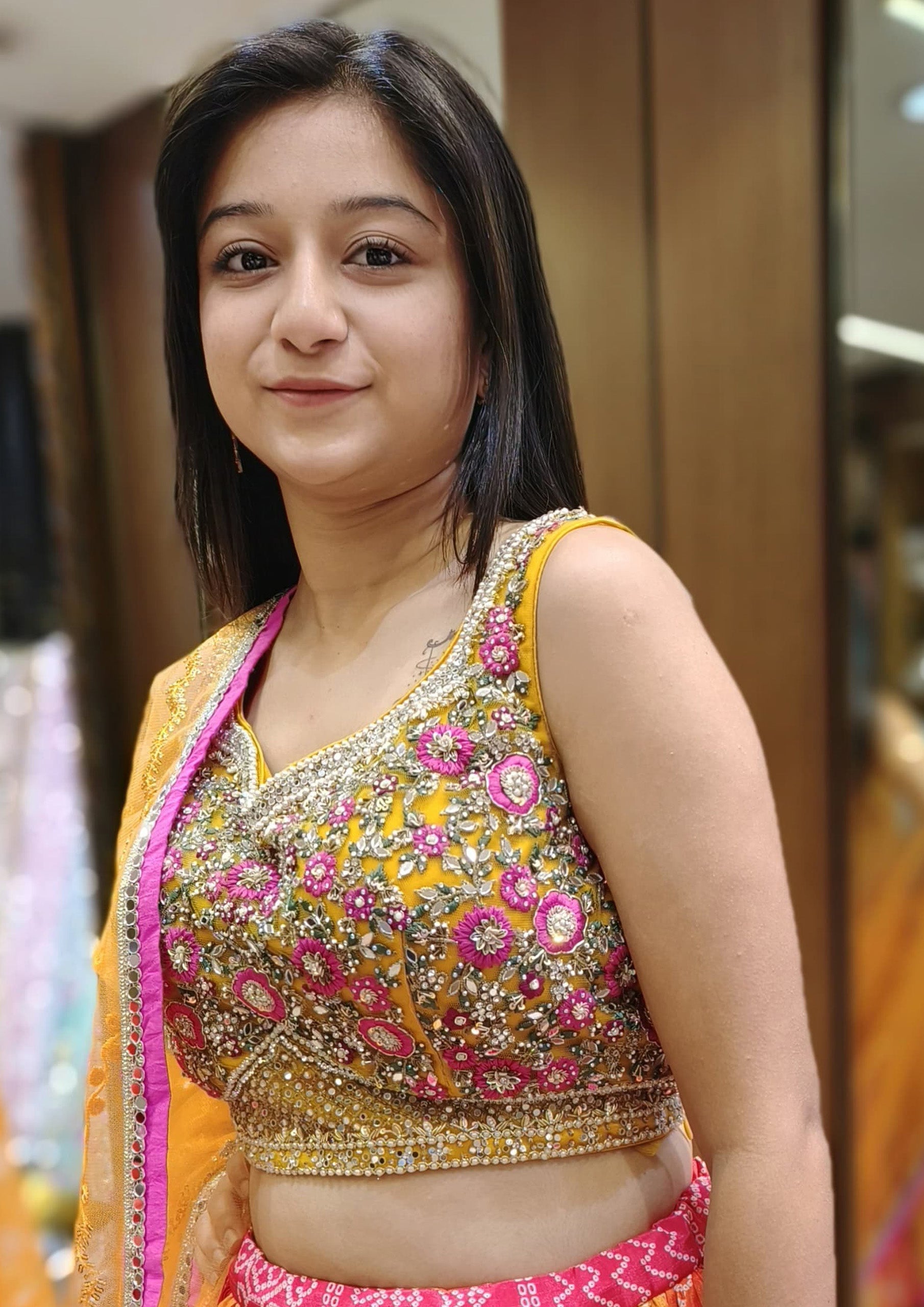 Multi Color Bandhani Silk Hand Work Lehenga Choli